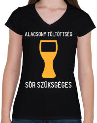 printfashion Alacsony töltöttség, sör szükséges - Női V-nyakú póló - Fekete (9948706)