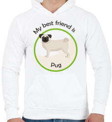 printfashion My best friend - Pug - Férfi kapucnis pulóver - Fehér (6296201)