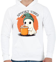 printfashion Spooky Vibes Cuki Halloween Szellem - Férfi kapucnis pulóver - Fehér (16777482)