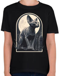 printfashion Szfinx macska és a hold - Gyerek póló - Fekete (12606720)