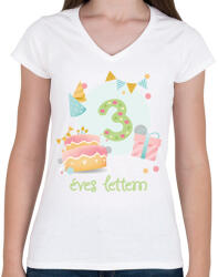 printfashion Díszes születésnapi minta - Női V-nyakú póló - Fehér (6238286)