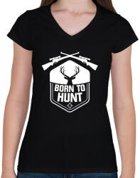 printfashion Born to hunt - Női V-nyakú póló - Fekete (1647365)