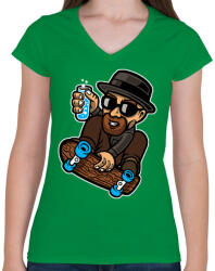 printfashion Gördeszkás kémikus - Női V-nyakú póló - Zöld (40426)