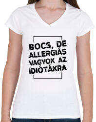 printfashion Bocs, de allergiás vagyok - Női V-nyakú póló - Fehér (7519365)