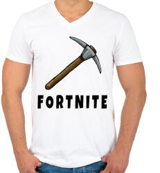 printfashion Fortnite csákány - Férfi V-nyakú póló - Fehér (3993795)