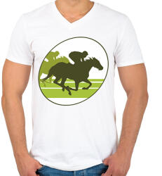 printfashion Lóverseny logó - sziluett - Férfi V-nyakú póló - Fehér (12685370)