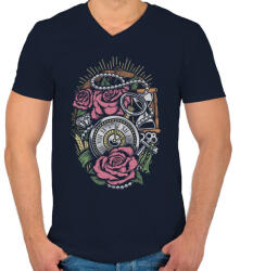 printfashion Pontos idő - Férfi V-nyakú póló - Sötétkék (79488)