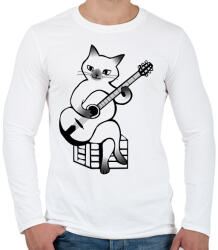 printfashion Macska gitározik - Férfi hosszú ujjú póló - Fehér (10275655)