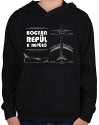 printfashion Hogyan repül a levegő - Gyerek kapucnis pulóver - Fekete (7686601)