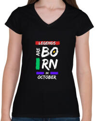 printfashion Legends are born in october - Női V-nyakú póló - Fekete (14388407)