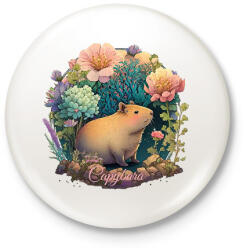 printfashion Virágos capybara - Kitűző, hűtőmágnes - Fehér (13599447)