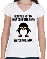 printfashion Válts linuxra - Női V-nyakú póló - Fehér (3529631)