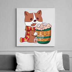printfashion Karácsonyi corgi - Vászonkép - Fehér (10146112)