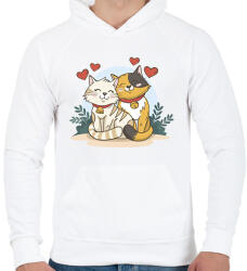 printfashion Cicák párban - Férfi kapucnis pulóver - Fehér (6059848)