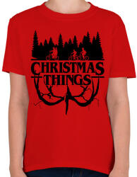 printfashion Stranger things Christmas things fekete - Gyerek póló - Piros (5644554)