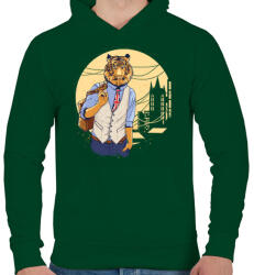 printfashion Tigris a váosban - Férfi kapucnis pulóver - Sötétzöld (144151)