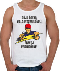 printfashion Bújj ágyba villanyszerelővel ébredj feltöltődve - Férfi atléta - Fehér (7456487)