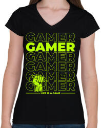 printfashion gamer - Női V-nyakú póló - Fekete (13705715)
