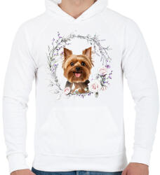 printfashion yorkie virágokkal - Férfi kapucnis pulóver - Fehér (15107720)