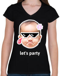 printfashion lets party - Női V-nyakú póló - Fekete (10836940)