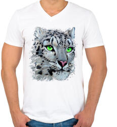 printfashion Hópárduc - zöld szemmel - Férfi V-nyakú póló - Fehér (13232462)