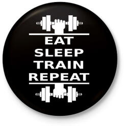 printfashion EAT SLEEP TRAIN REPEAT - Kitűző, hűtőmágnes - Fekete (3094841)