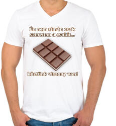 printfashion A csoki és én. . . - Férfi V-nyakú póló - Fehér (3397286)
