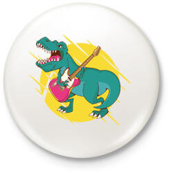 printfashion T-rex gitárral - Kitűző, hűtőmágnes - Fehér (7654135)