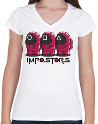 printfashion Squid games vs Among us - impostors - Női V-nyakú póló - Fehér (5555180)