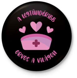 printfashion Legtündéribb orvos - Kitűző, hűtőmágnes - Fekete (7214816)