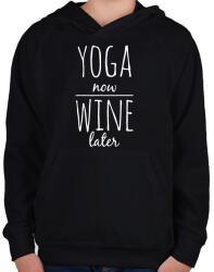 printfashion Előbb YOGA, aztán BOR - Gyerek kapucnis pulóver - Fekete (963123)