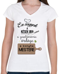 printfashion Én vagyok a kések ura. - Női V-nyakú póló - Fehér (270683)
