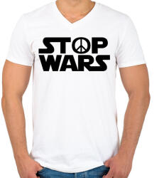 printfashion STOP WARS - Férfi V-nyakú póló - Fehér (11453029)