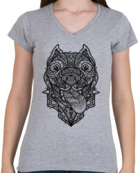 printfashion Pitbull - Női V-nyakú póló - Sport szürke (300110)