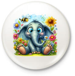 printfashion Elefánt a virágos mezőn - Kitűző, hűtőmágnes - Fehér (15869849)