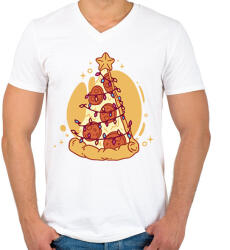 printfashion Pizzás karácsonyfa - Férfi V-nyakú póló - Fehér (11278076)