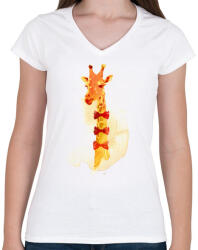 printfashion Elegant giraffe - Női V-nyakú póló - Fehér (221078)