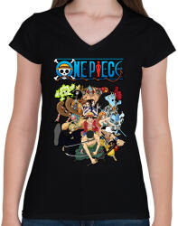 printfashion One piece csapat - Női V-nyakú póló - Fekete (14211983)