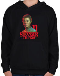 printfashion Stranger Things - 11 - Gyerek kapucnis pulóver - Fekete (7246087)