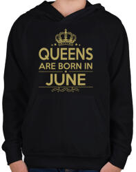 printfashion A királynők júniusban születnek - Gyerek kapucnis pulóver - Fekete (247469)