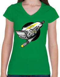 printfashion barber hajvágó - Női V-nyakú póló - Zöld (4697597)