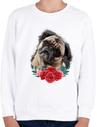 printfashion Mopsz virággal - Gyerek pulóver - Fehér (13897605)