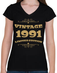 printfashion 1991 - Női V-nyakú póló - Fekete (4096215)