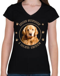 printfashion Golden retriever - Legjobb barátom - Női V-nyakú póló - Fekete (7173529)