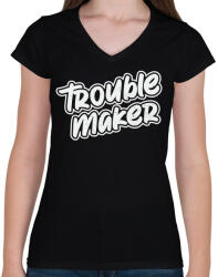 printfashion TroubleMakerWhiteTextured-04 - Női V-nyakú póló - Fekete (5270547)