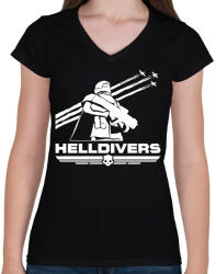 printfashion Helldivers - Női V-nyakú póló - Fekete (15991202)