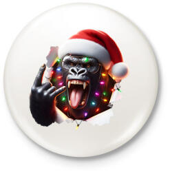 printfashion Vicces karácsonyi rocker party gorilla - Kitűző, hűtőmágnes - Fehér (15256747)