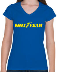 printfashion SHIT YEAR - Női V-nyakú póló - Királykék (4722450)