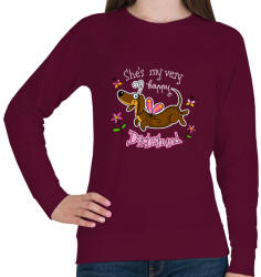 printfashion She's very happy Dachshund - Női pulóver - Bordó (13435392)