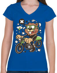 printfashion Motoros Rágcsávó - Női V-nyakú póló - Királykék (2247274)